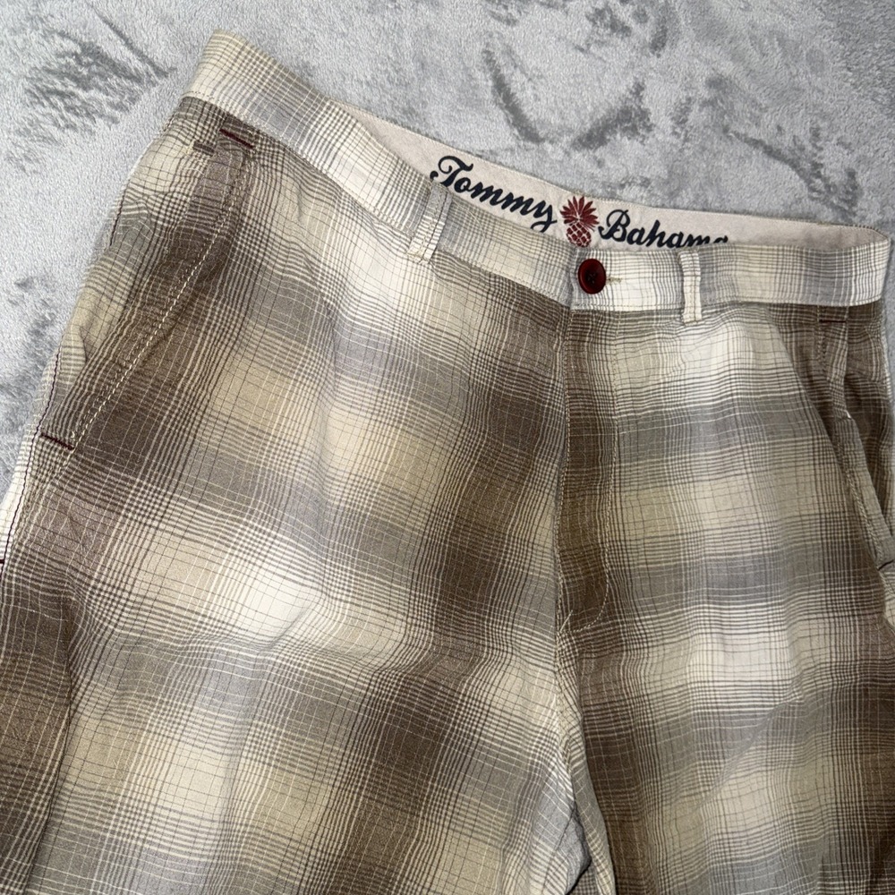 Tommy Bahama Shorts Multicolor Plaid Chino Mens Size‎ 35 Linen Silk Blend - Picture 3 of 9